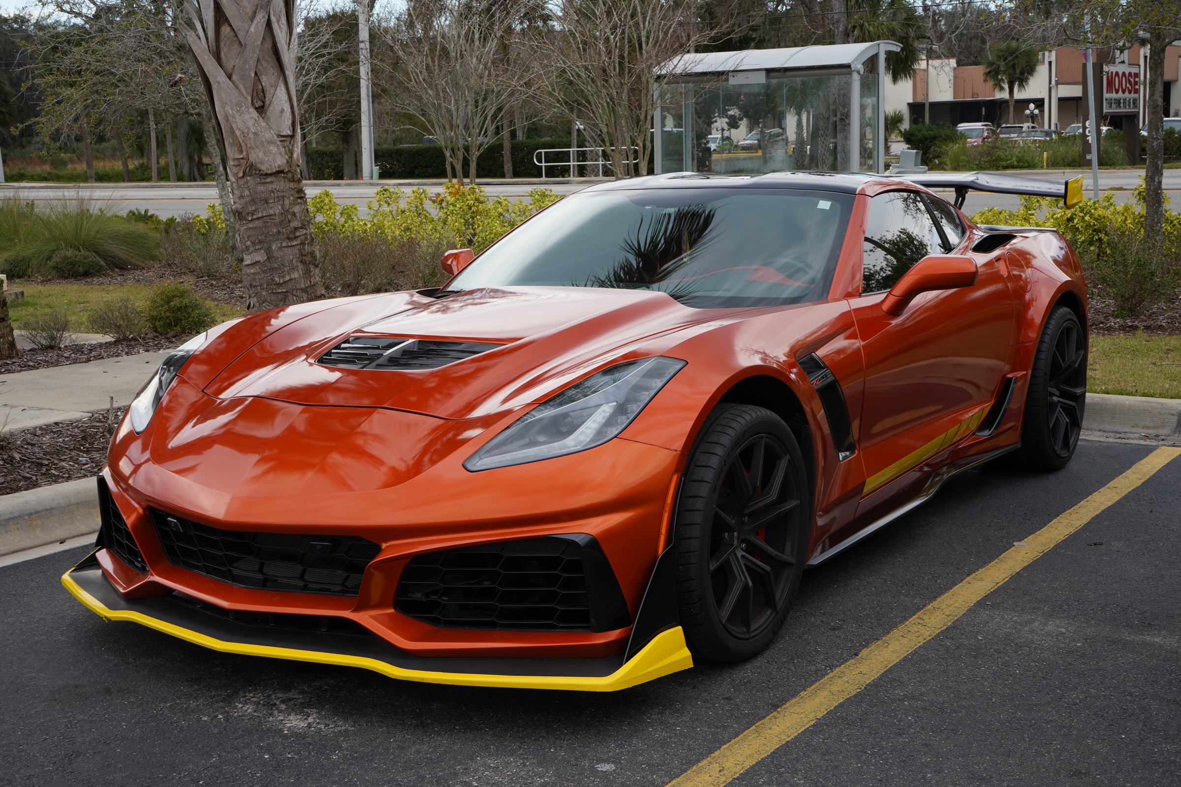 Orange Corvette with yellow aero accents