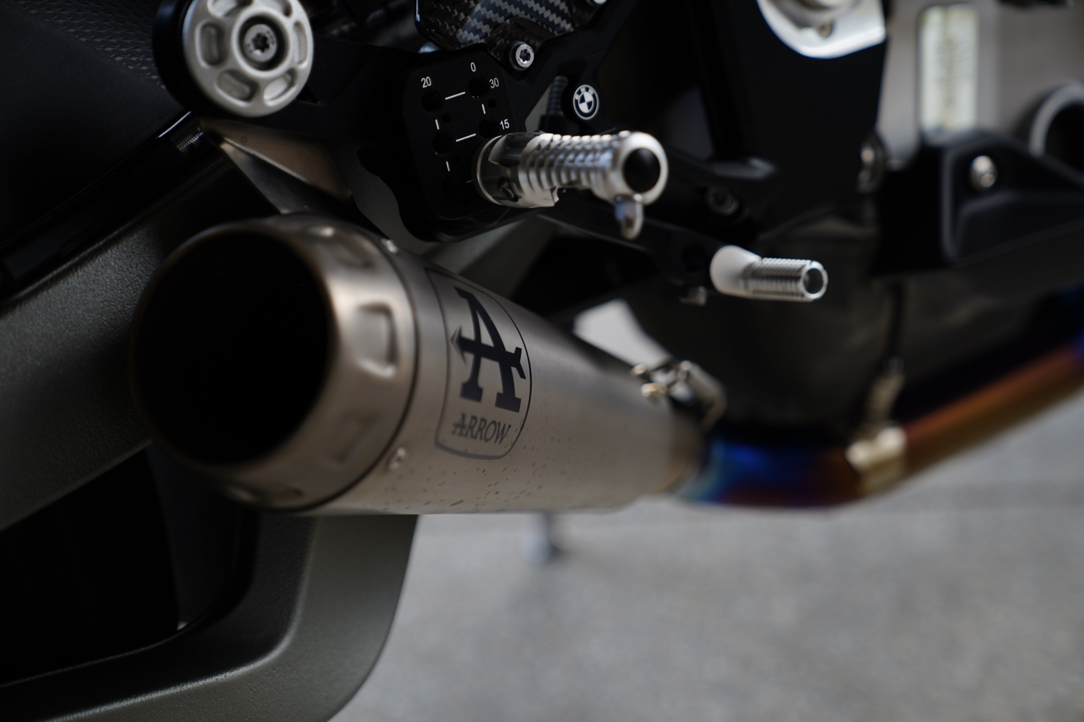 Close detail of a BMW motorcycle exhaust